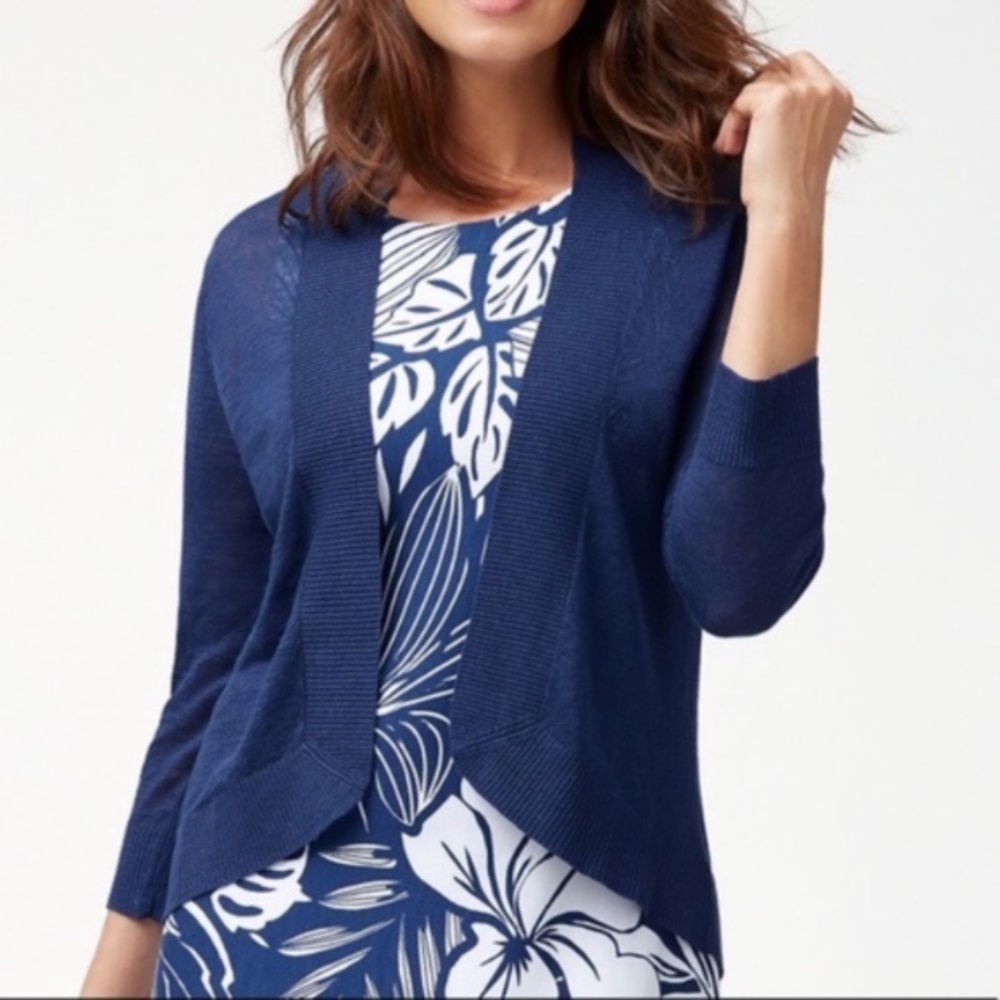 Tommy Bahama Navy Open-Front Cropped Cardigan